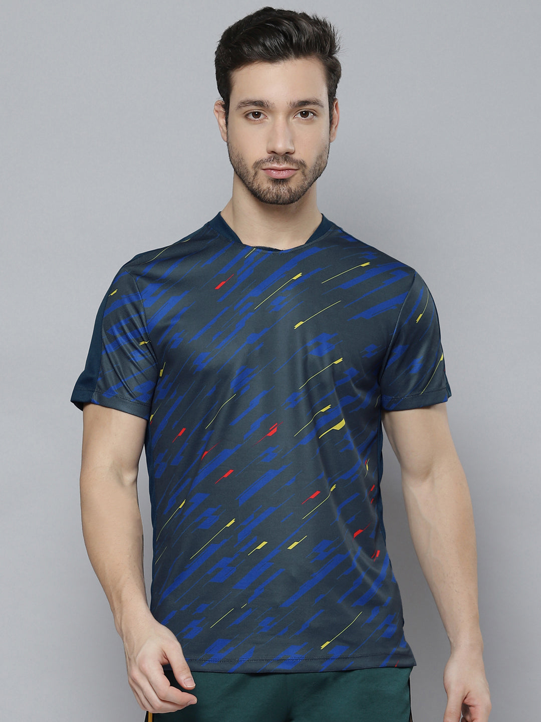 Alcis Men Blue  Yellow Abstract Printed T-shirt