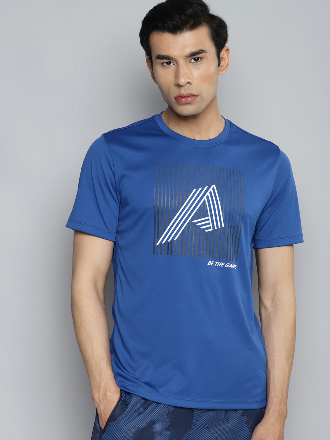 Alcis Men Blue Typography Printed Slim Fit Training or Gym T-shirt