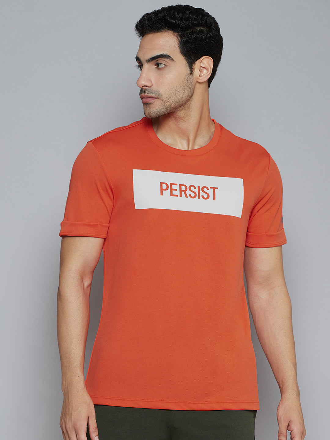 Alcis Men Rust Orange Typography Printed Slim Fit T-shirt