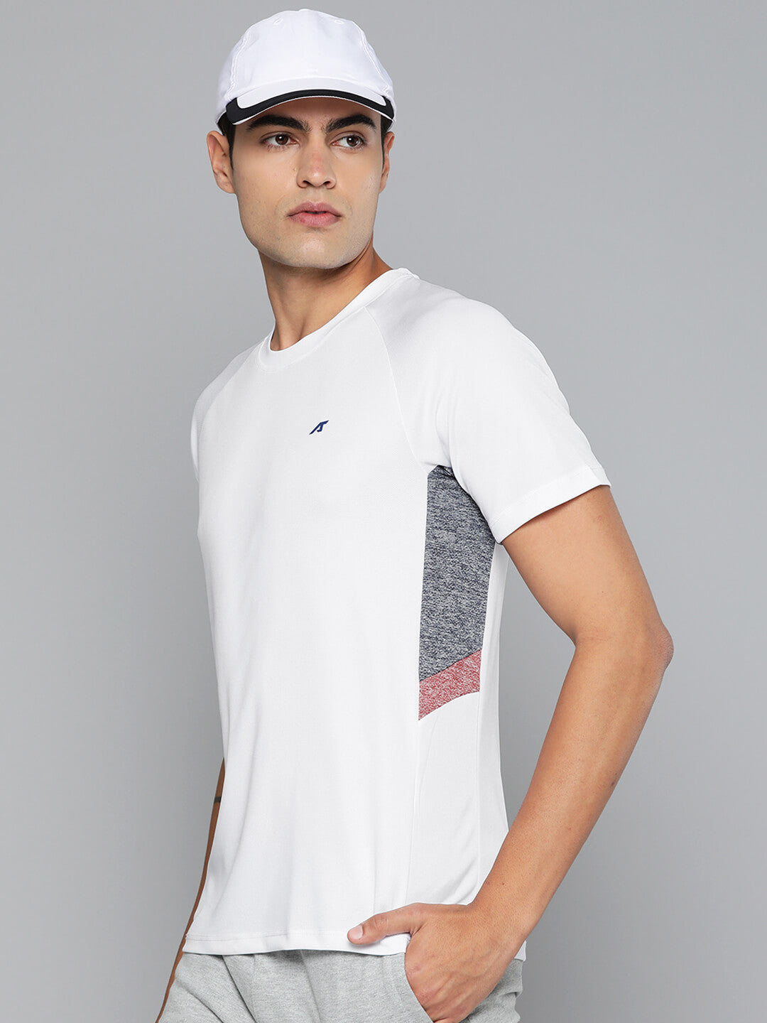 Alcis Men White Grey Colourblocked Dry Tech Slim Fit Sports T-shirt
