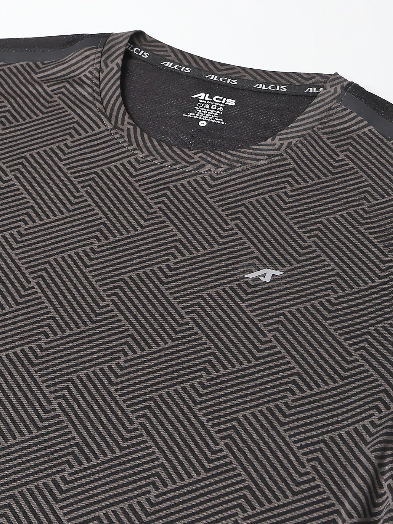 Alcis Men Dark Grey Drytech+ Anti-Static Slim-Fit Round Neck Running T-Shirt