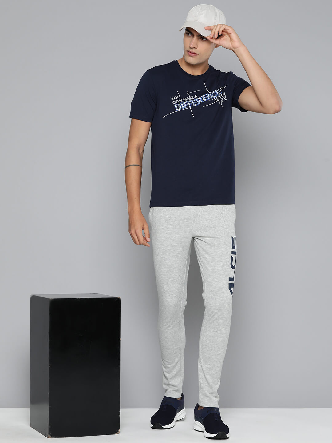 Alcis Men Navy Blue Typography Printed Dry Tech Slim Fit Sports T-shirt