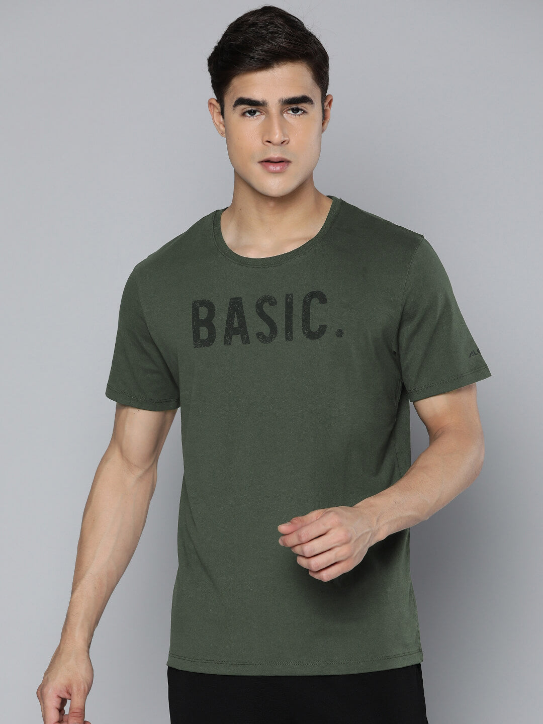 Alcis Men Olive Green Typography Printed Dry Tech Slim Fit T-shirt