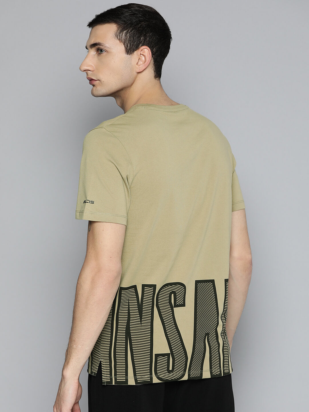 Alcis Men Khaki Typography Printed Dry Tech Slim Fit Sports T-shirt
