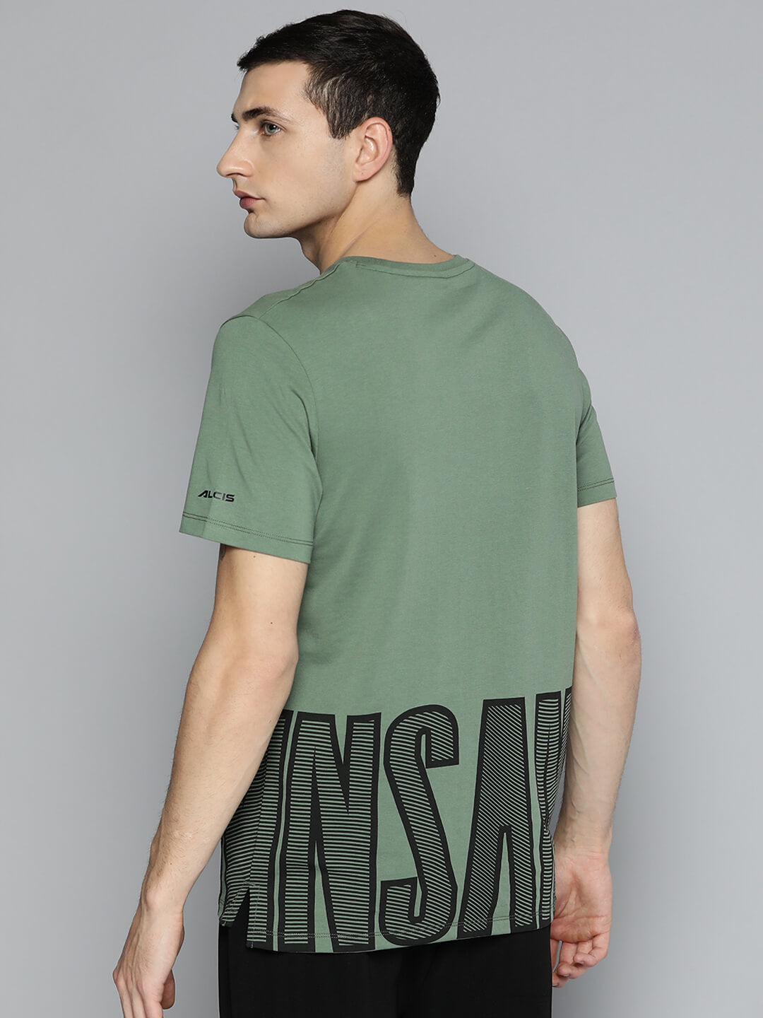 Alcis Men Green Black Typography Printed Dry Tech Slim Fit Sports T-shirt
