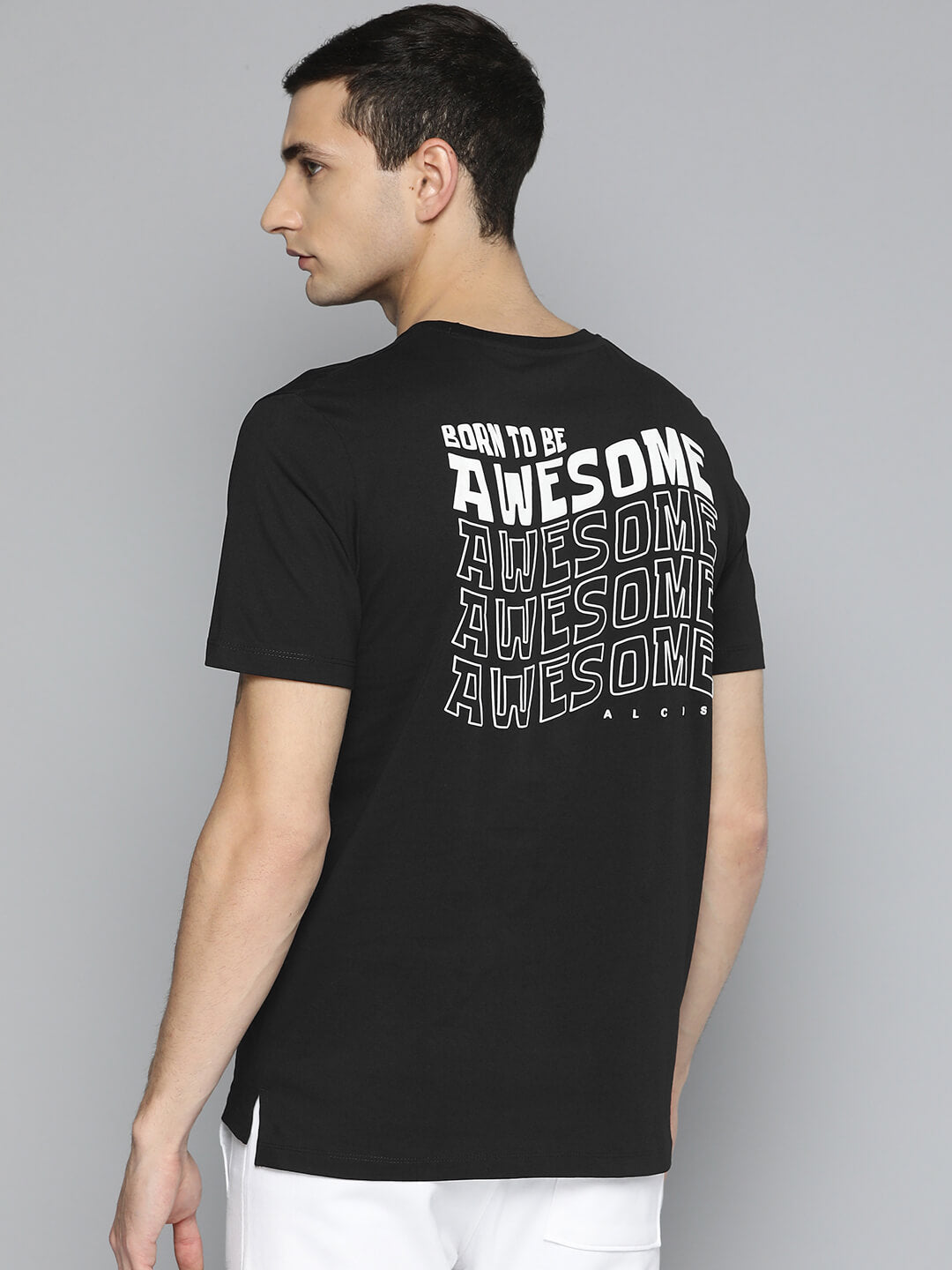 Alcis Men Black Typography Printed Slim Fit T-shirt