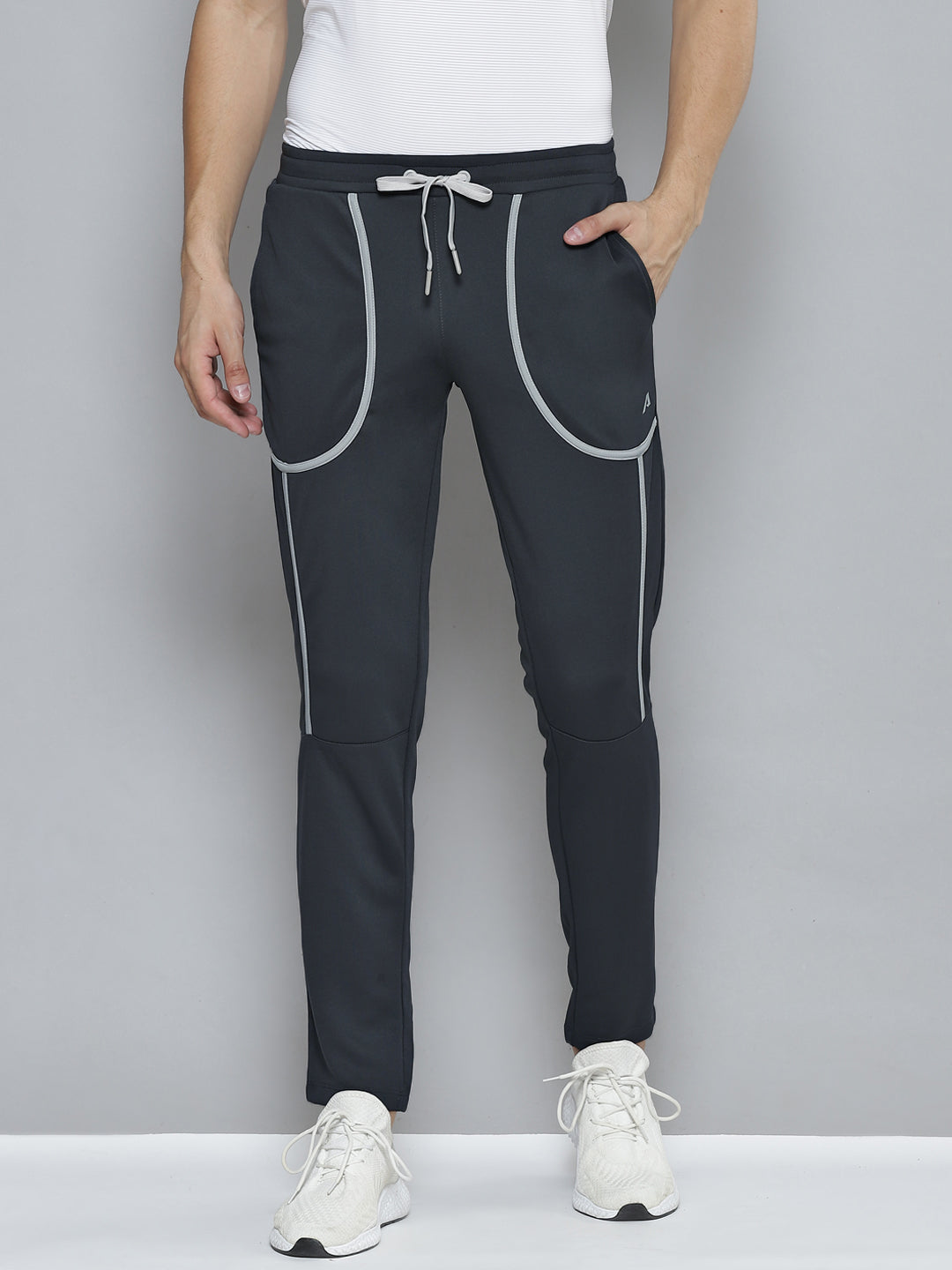 Alcis Men Charcoal Grey Solid Slim Fit Running Track Pants