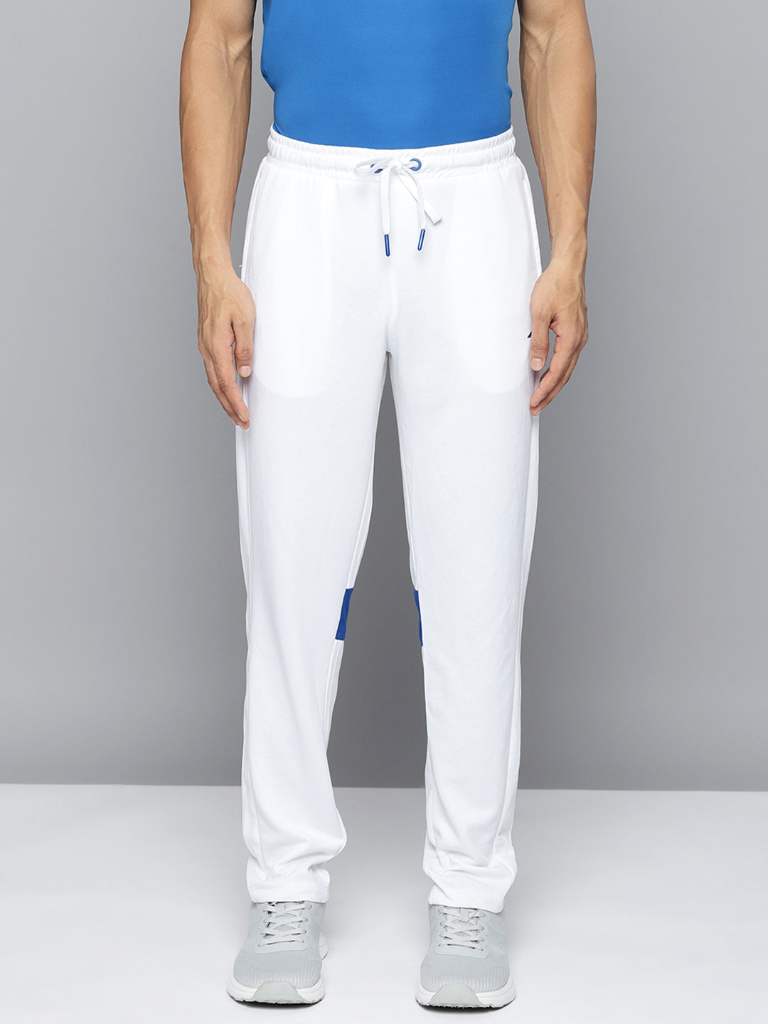Alcis Men White Blue Solid Slim-Fit Training Track Pants with Side ...