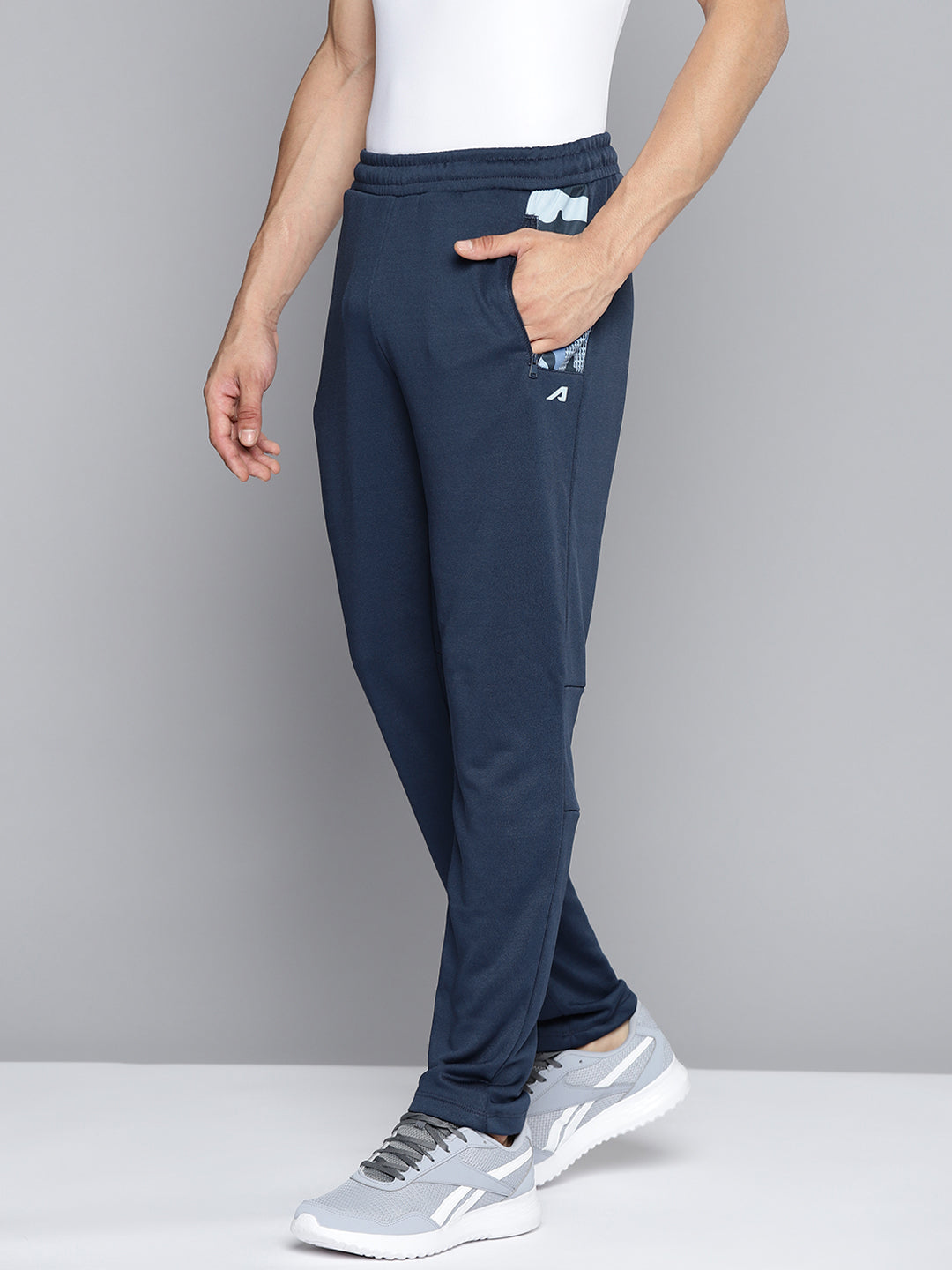 Alcis Men Navy Blue Solid Slim Fit Track Pants with Side Detail