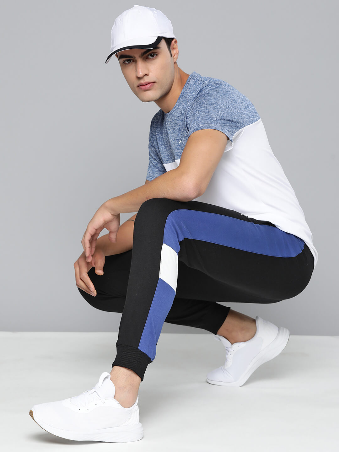 Alcis Men Black Blue Colourblocked Slim Fit Sports Track Pants