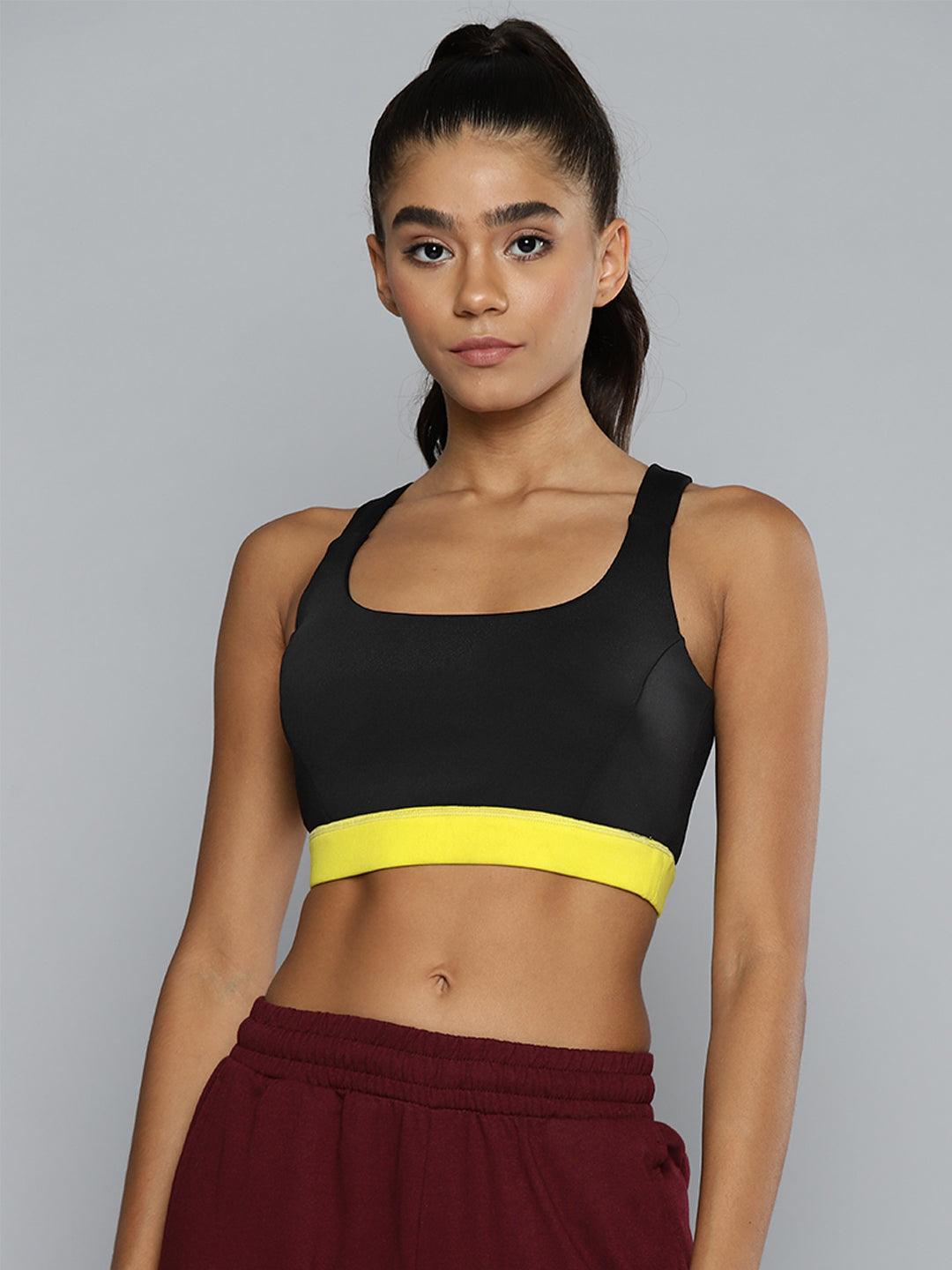ALCIS Black & Yellow Solid Workout Bra