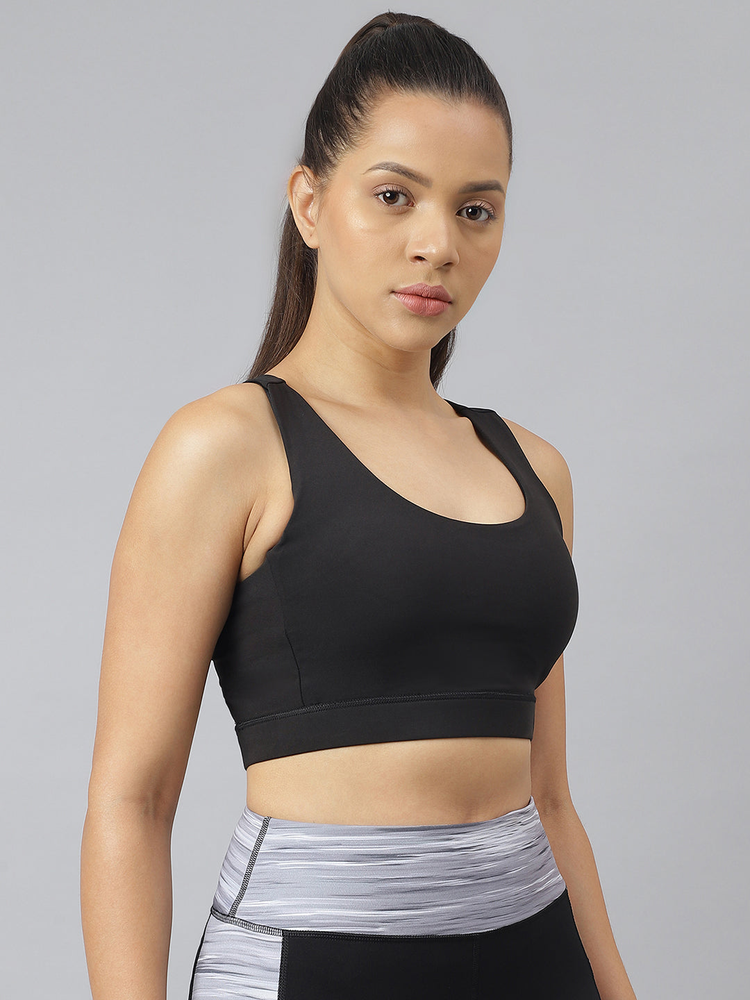 Alcis Women Black Anti-Static Slim-Fit Sports Training Bra Top