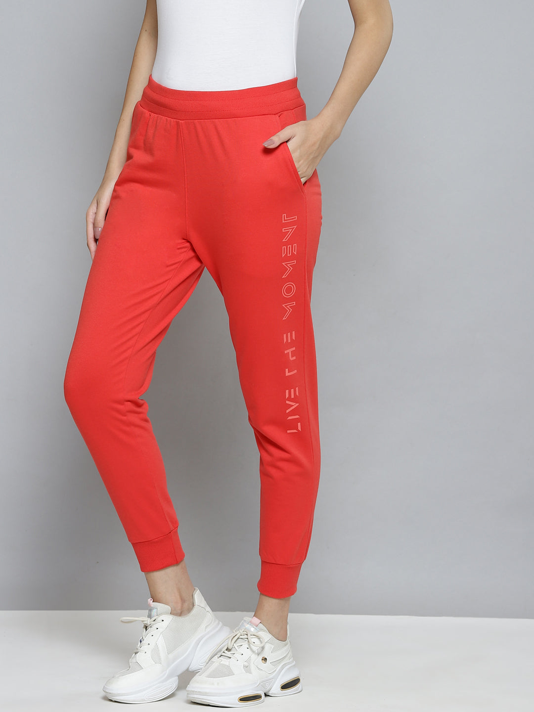 Alcis Women Coral Red Slim Fit Cropped Running Joggers AAWJOGDM00028702-XS