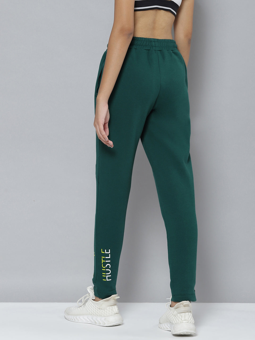 Alcis Women Green Typography Printed Slim Fit Sports Joggers