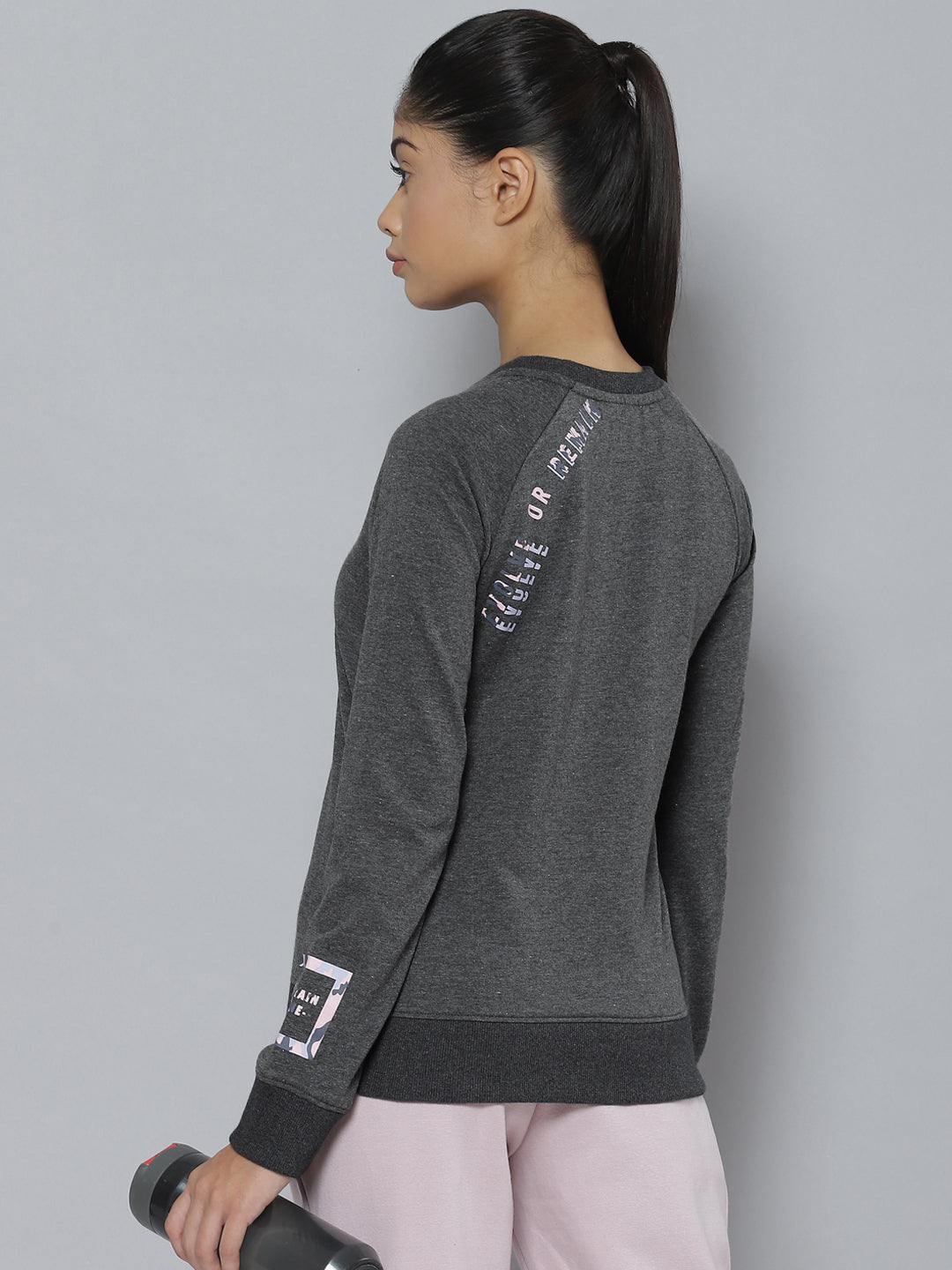 Alcis Women Charcoal Grey Printed Sweatshirt
