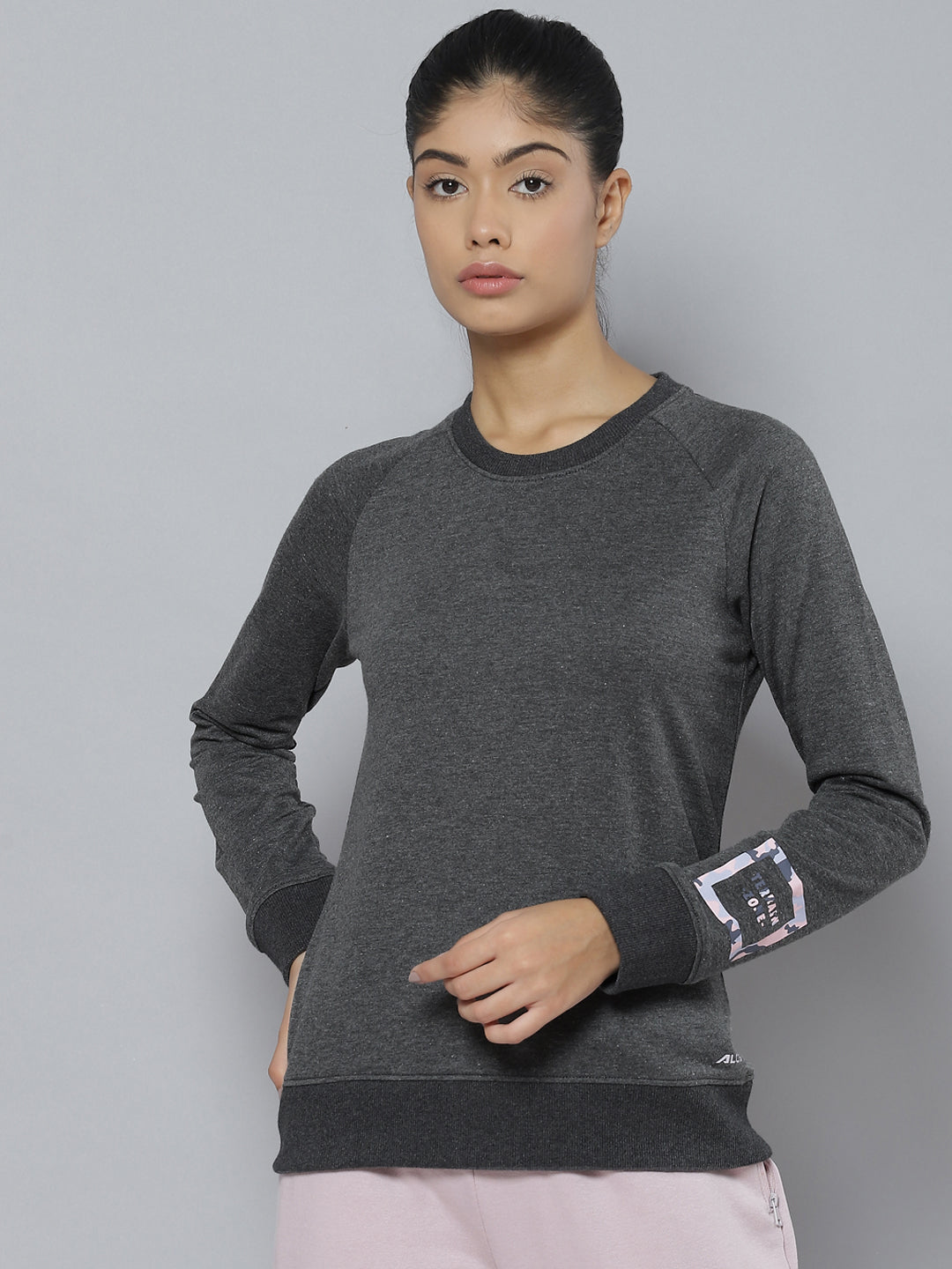 Alcis Women Charcoal Grey Printed Sweatshirt