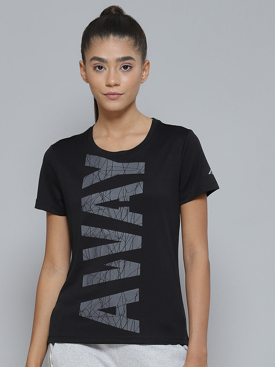 Alcis Women Black Typography Printed Slim Fit T-shirt