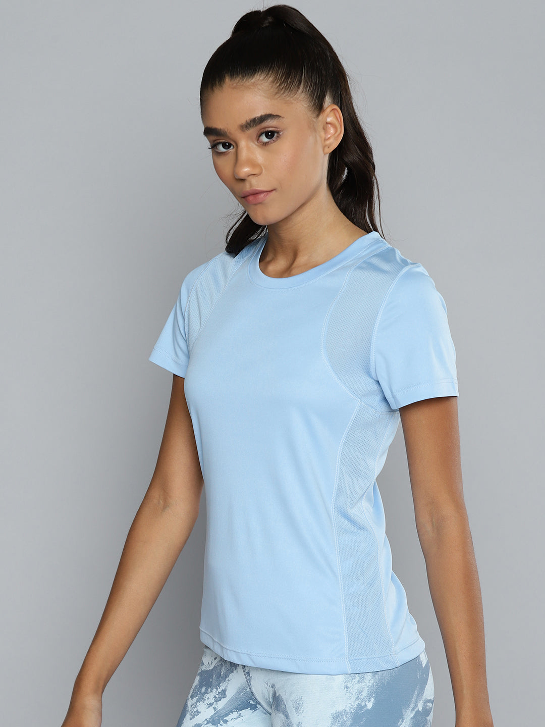 ALCIS Women Blue Solid Slim Fit Running T-shirt