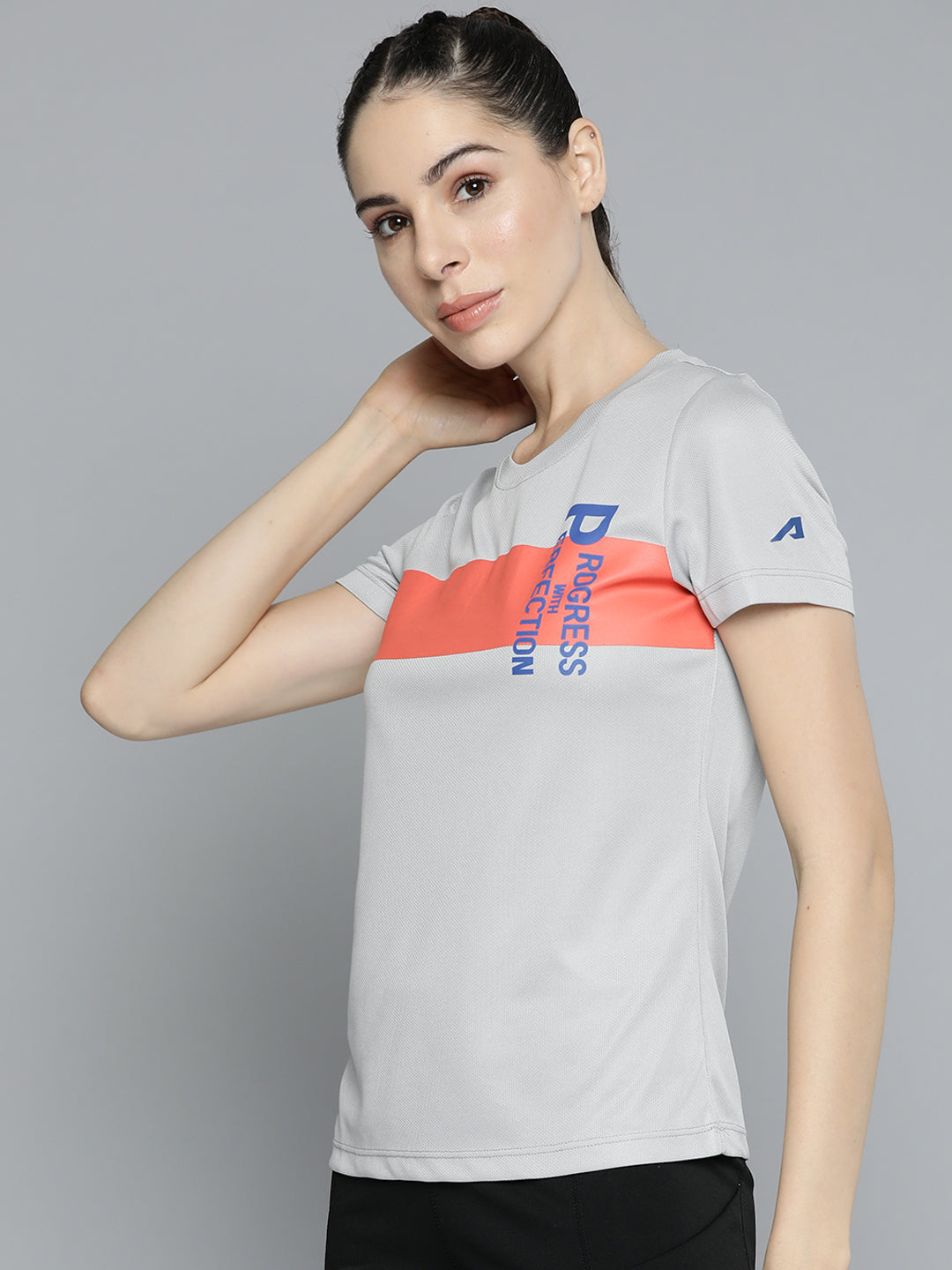 Alcis Women Grey Typography Printed Slim Fit T-shirt