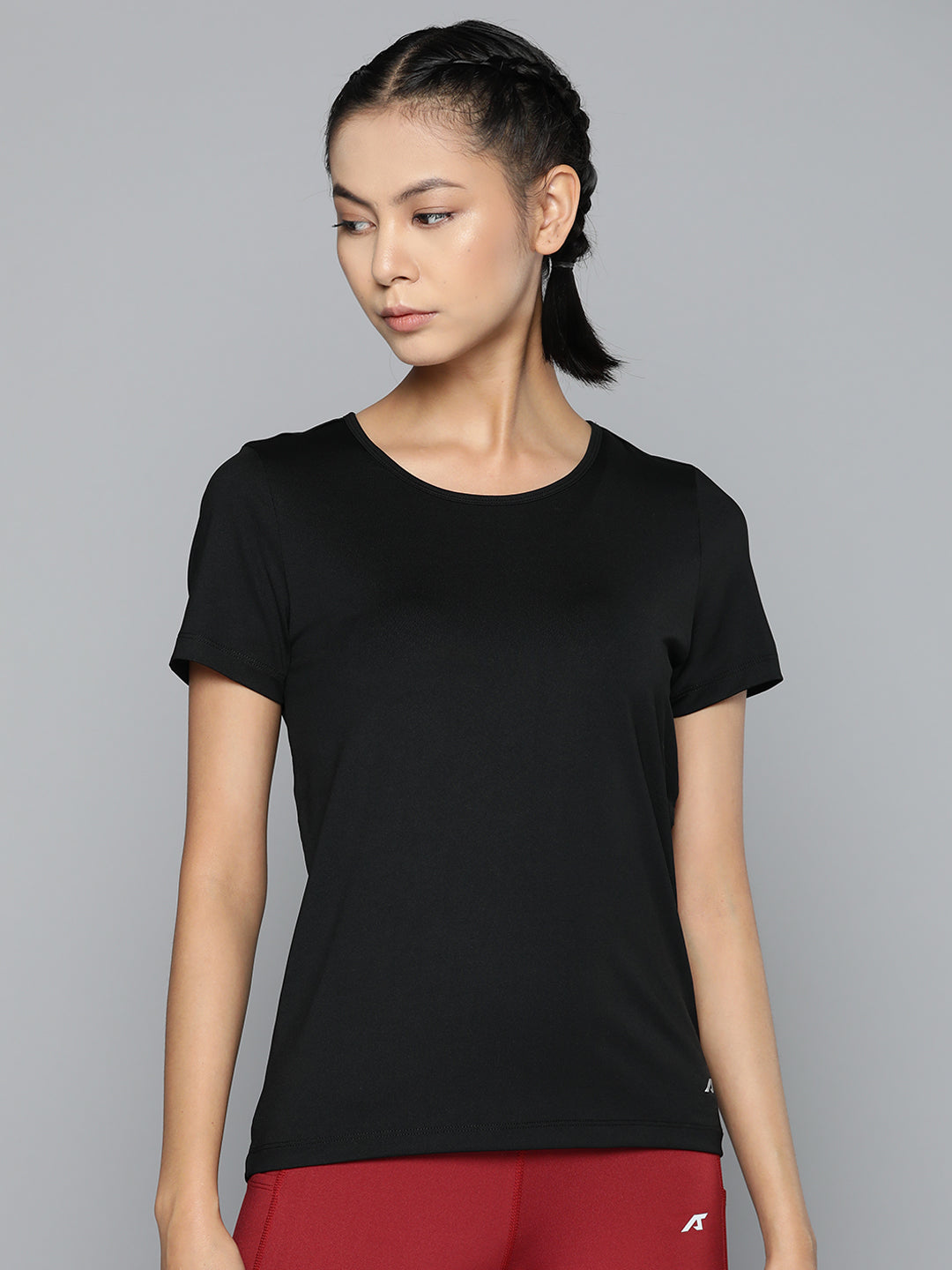 Alcis Women Black Slim Fit Cut Outs T-shirt