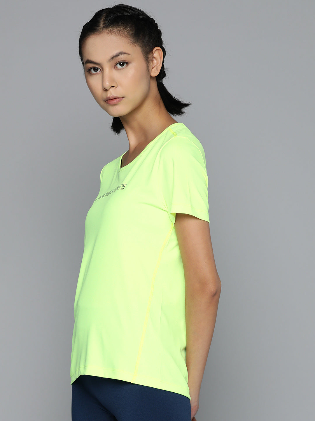 Alcis Women Green Brand Logo Printed Slim Fit T-shirt