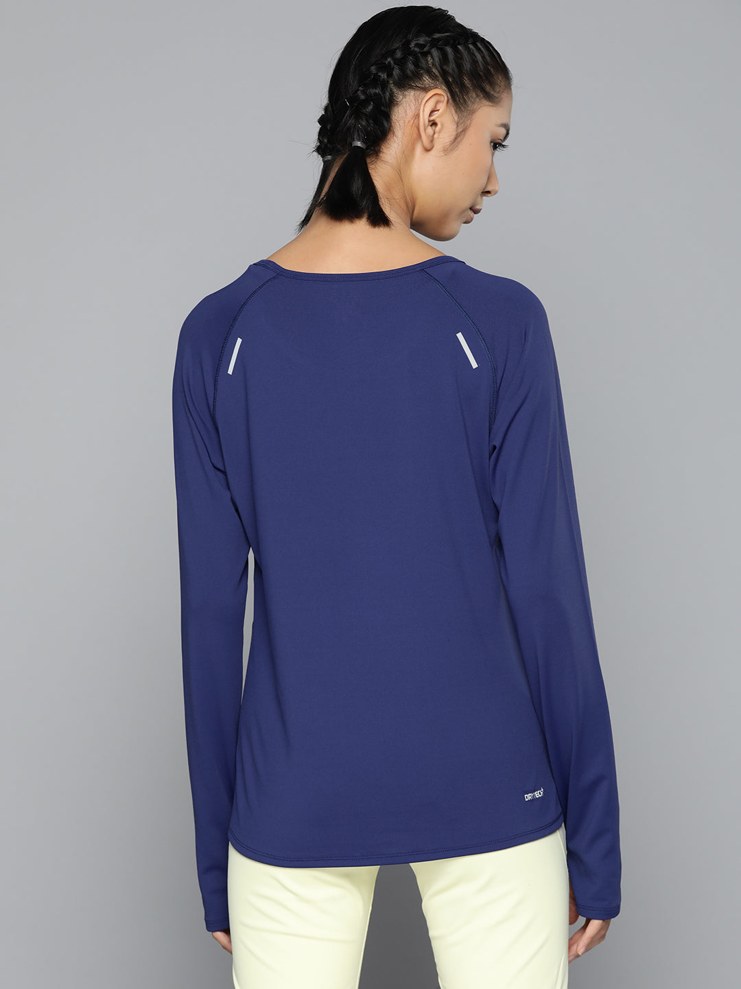 Alcis Women Navy Blue Extended Sleeves Regular Fit T-shirt