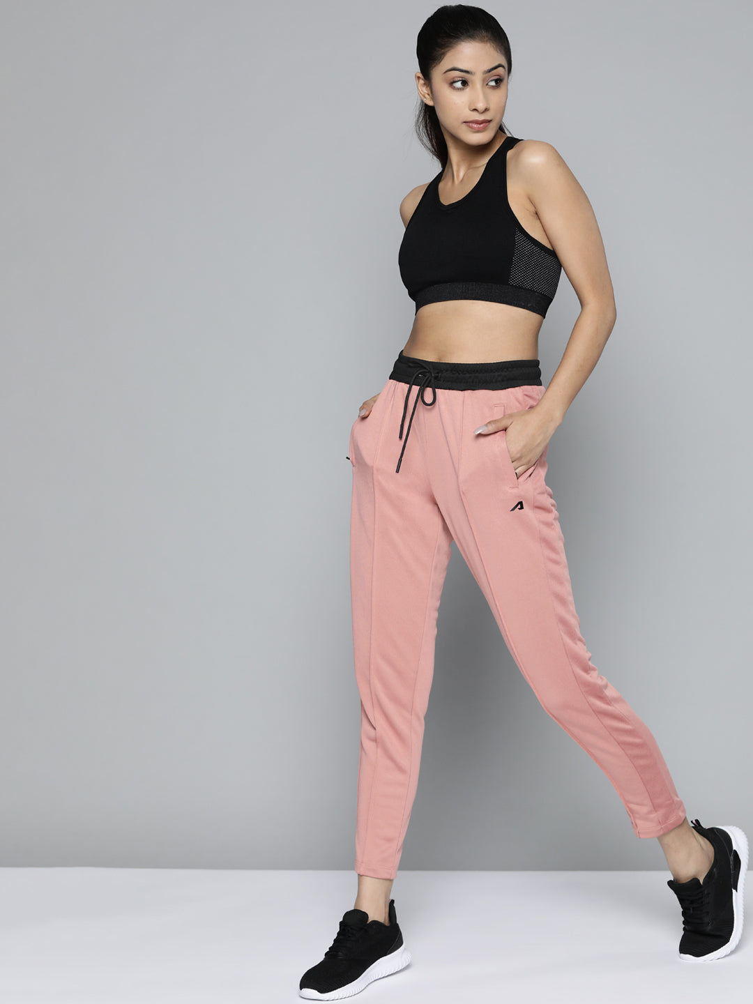 Women Dusty Pink Solid Slim Fit Gym Joggers