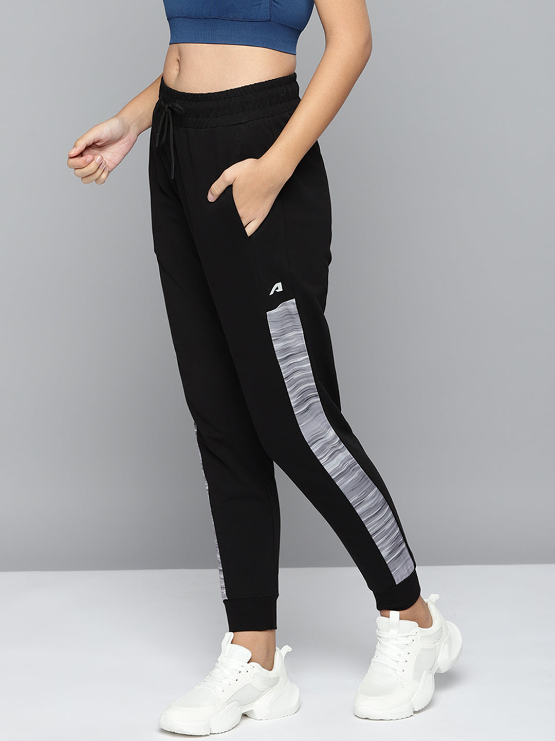 Alcis Women Black Solid Slim-Fit Training Joggers with Side Taping