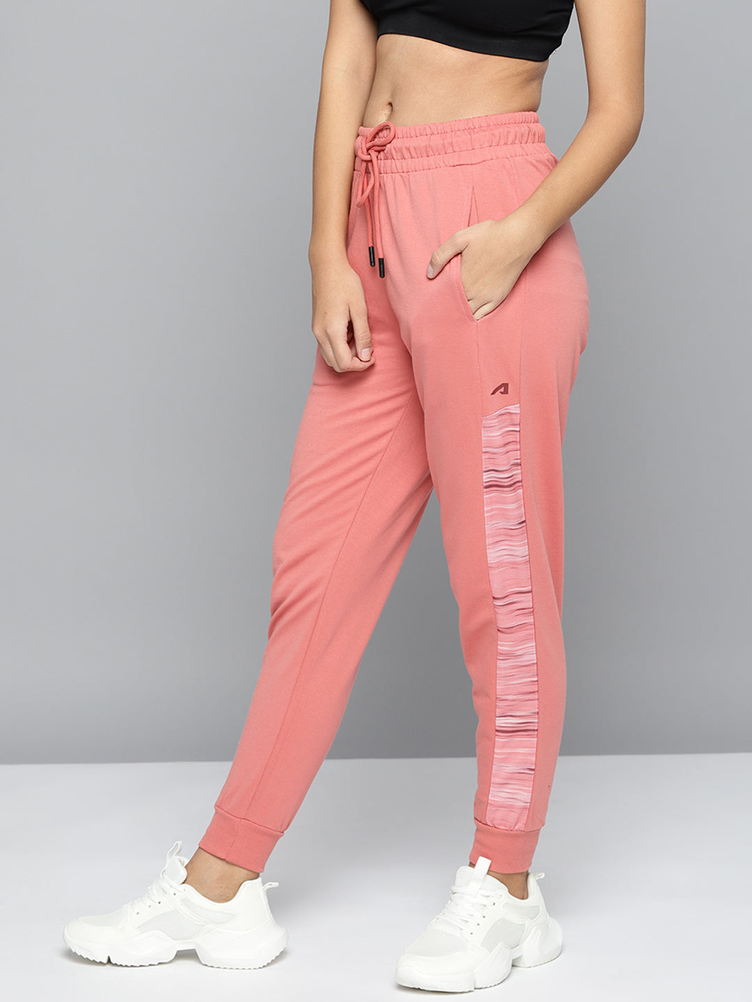 Alcis Women Peach-Coloured Solid Slim-Fit Training Joggers with Side Taping