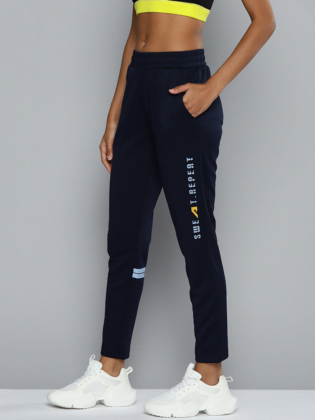 ALCIS Women Navy Blue Solid Track Pants