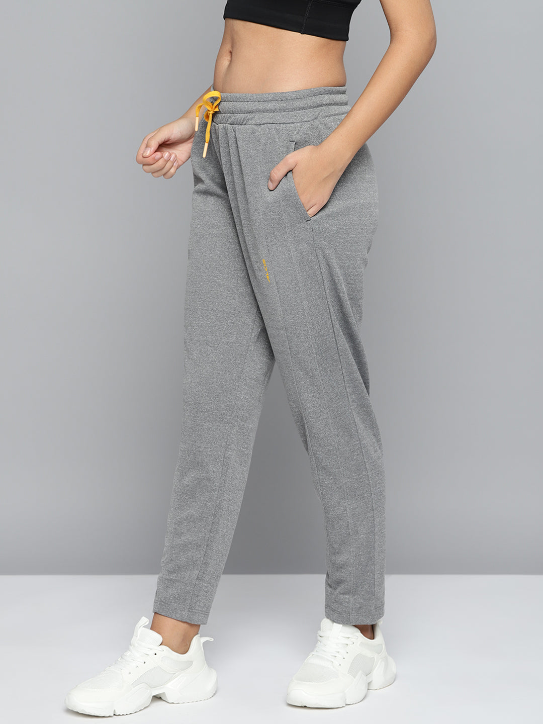 Alcis Women Grey Melange Solid Slim-Fit Training Track Pants