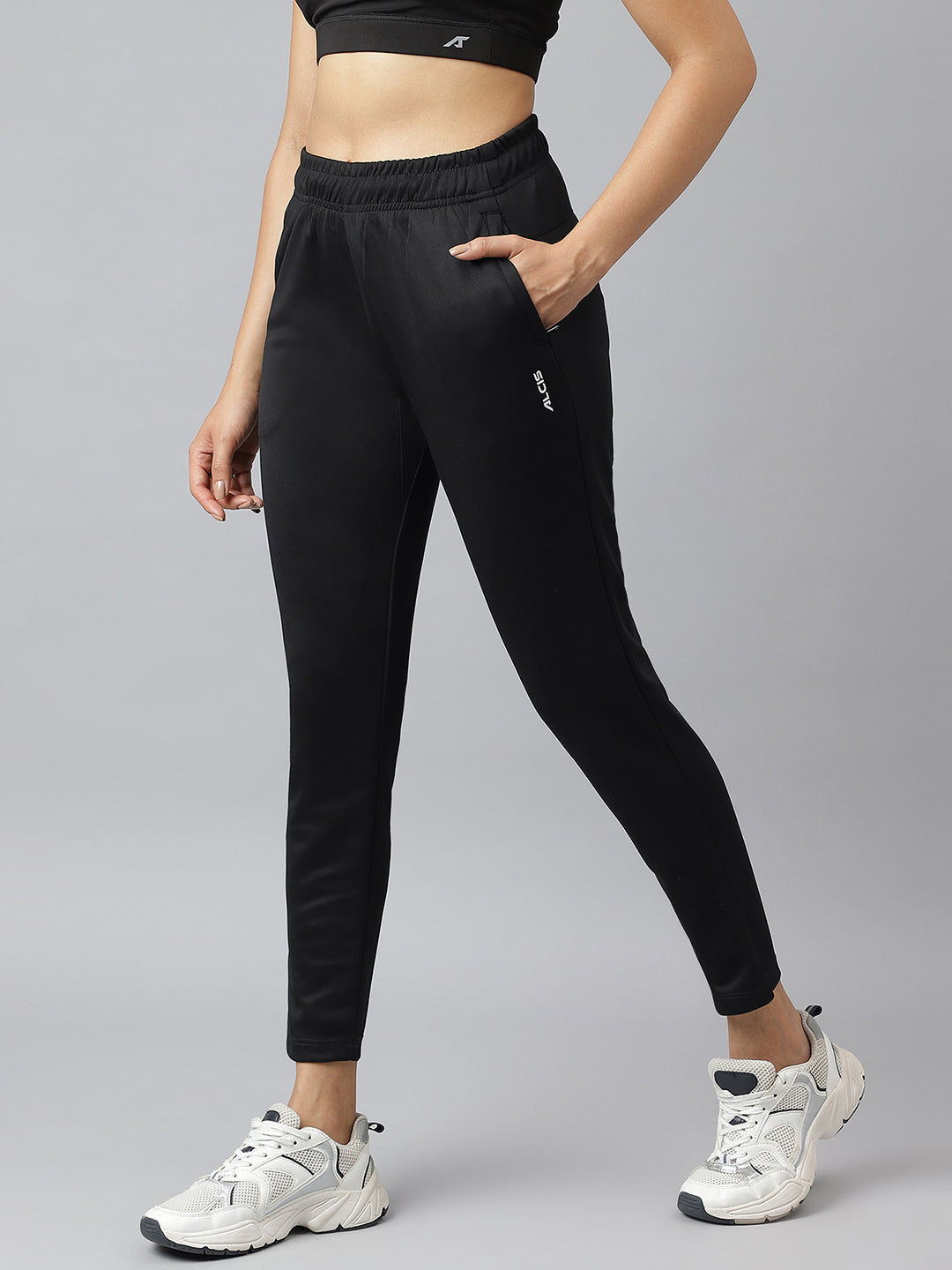Alcis Women Black Anti-Static Soft-Touch Slim-Fit Training Track Pants
