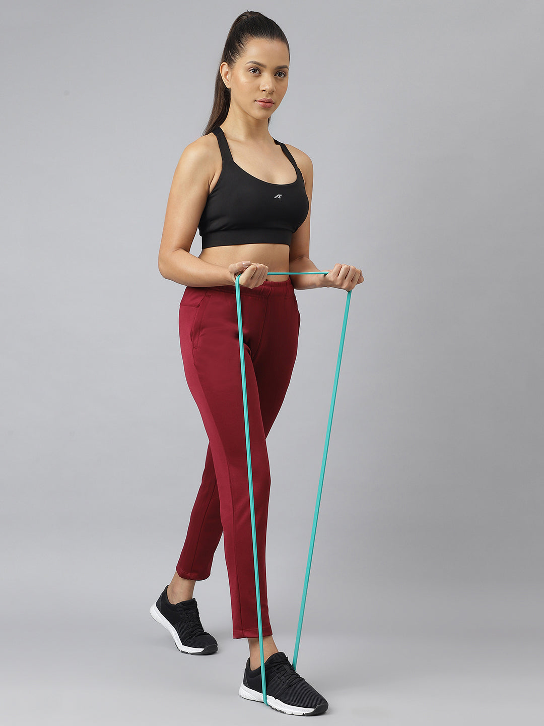 Alcis Women Red Plum Anti-Static Soft-Touch Slim-Fit Training Track Pants