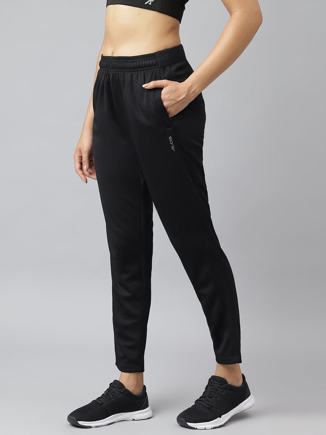 Alcis Women Black Anti-Static Soft-Touch Slim-Fit Running Track Pants