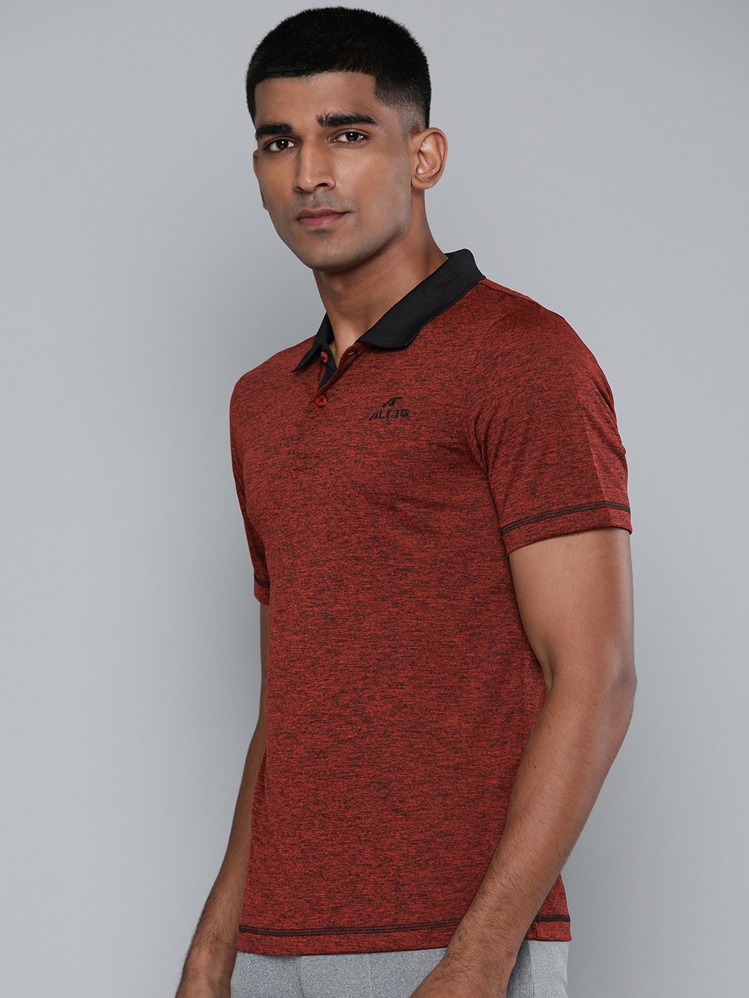 Alcis Men Red  Black Melange Effect Polo Collar Slim Fit T-shirt