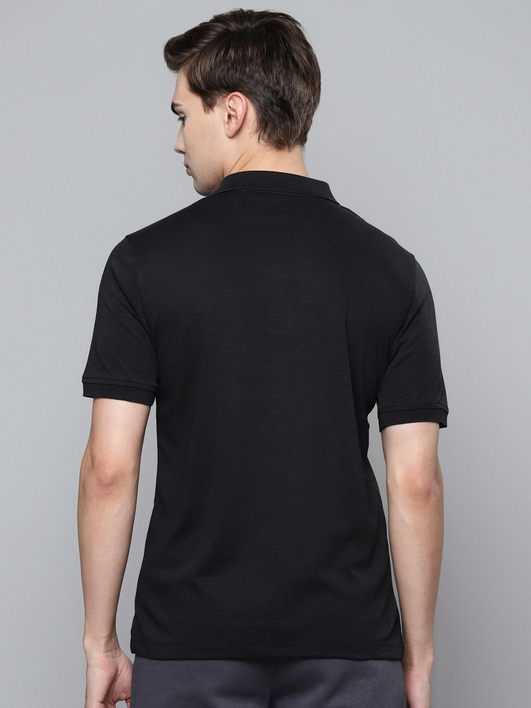 Alcis Men Black Solid Polo Collar Slim Fit T-shirt