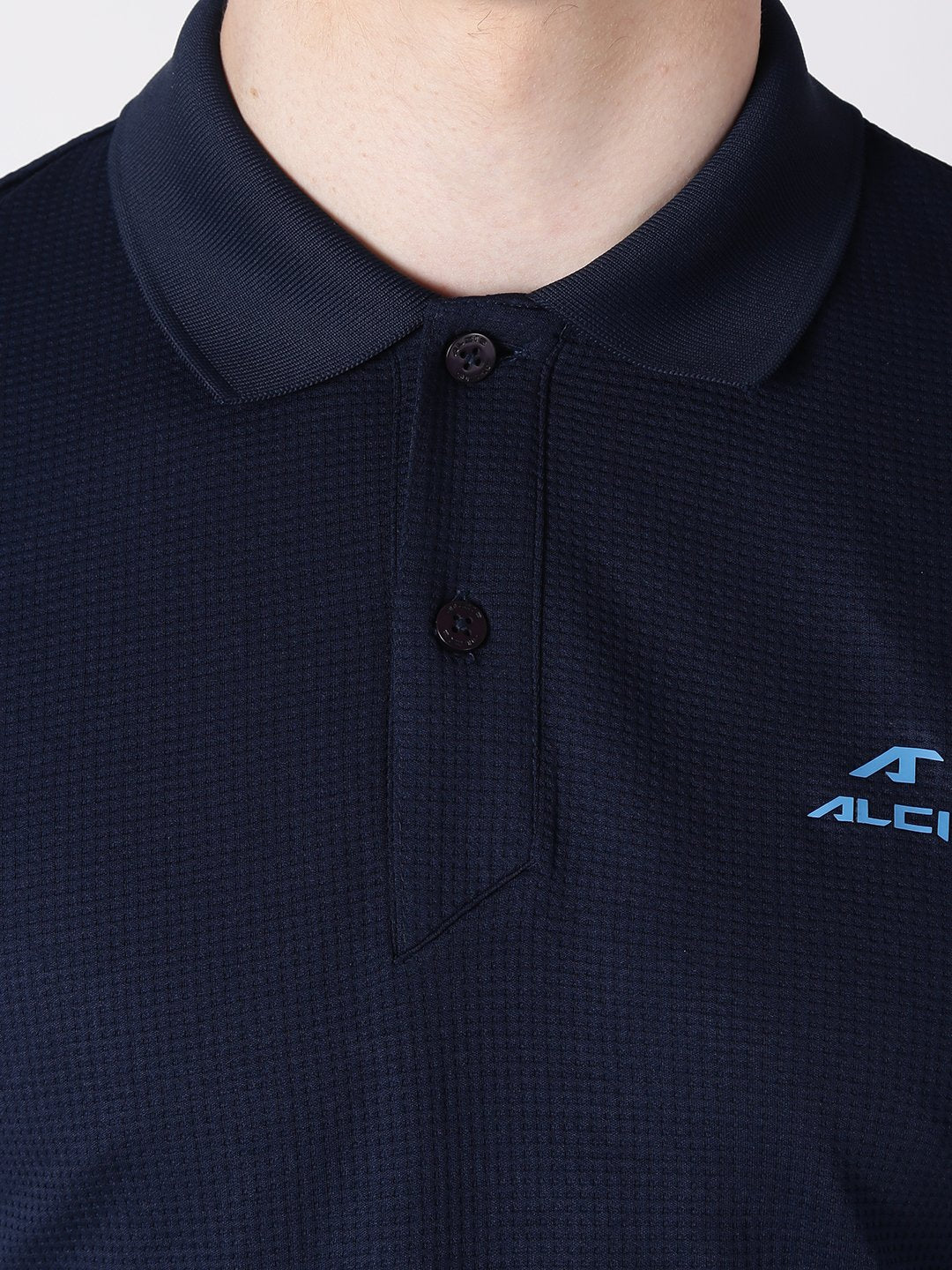 Alcis Men Navy Blue Self Design Polo Collar T-shirt ALTMP134526-S