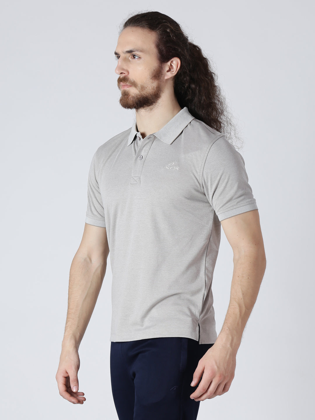 ALCIS Men Solid Grey Polo T-Shirt