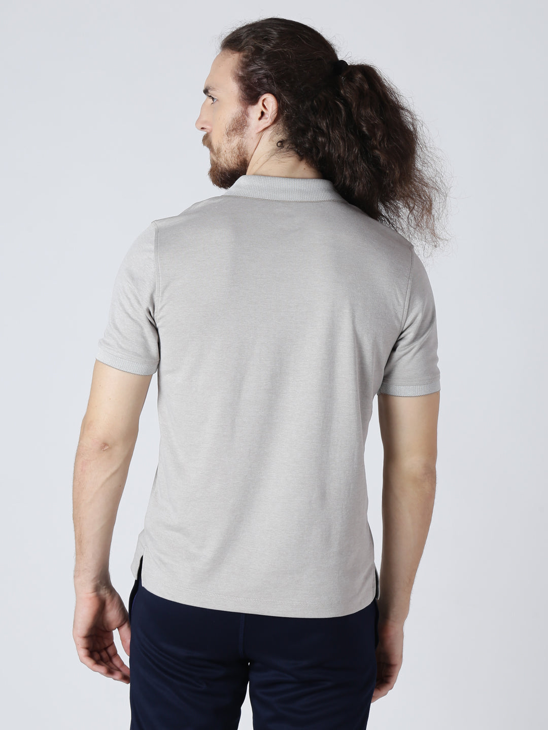 ALCIS Men Solid Grey Polo T-Shirt