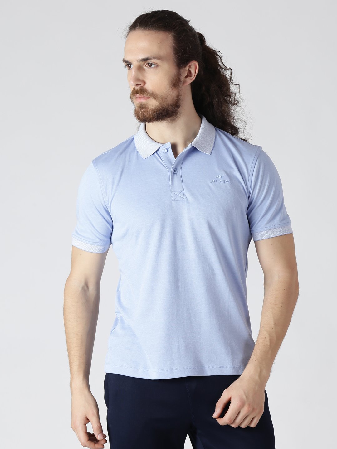 Alcis Men Blue Solid Polo Collar Slim Fit T-shirt BMPO82611-S