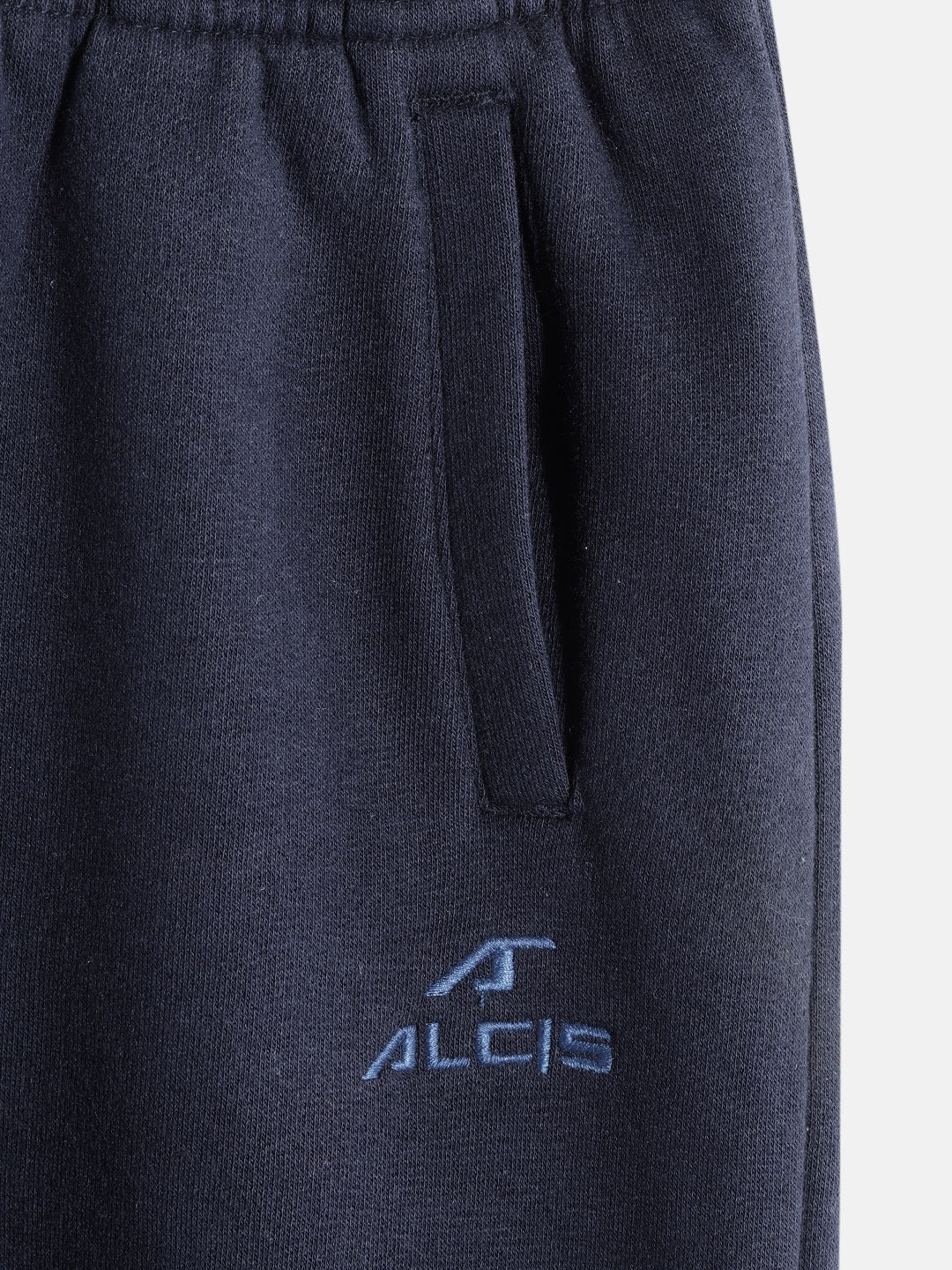 ALCIS Boys Navy Blue Solid With Brand Logo Embroidered Joggers