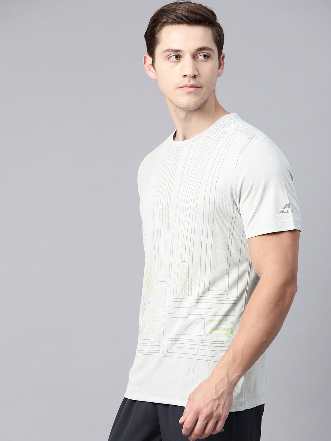 ALCIS Men Striped Grey Tee T-Shirt