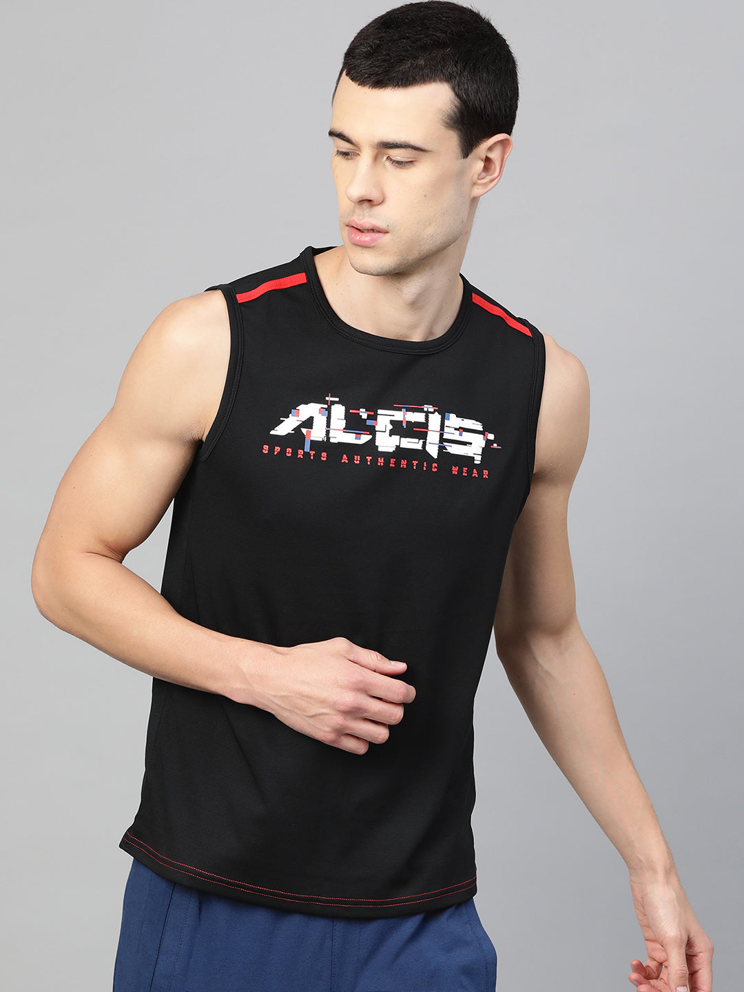 ALCIS Men Solid Black T-Shirt