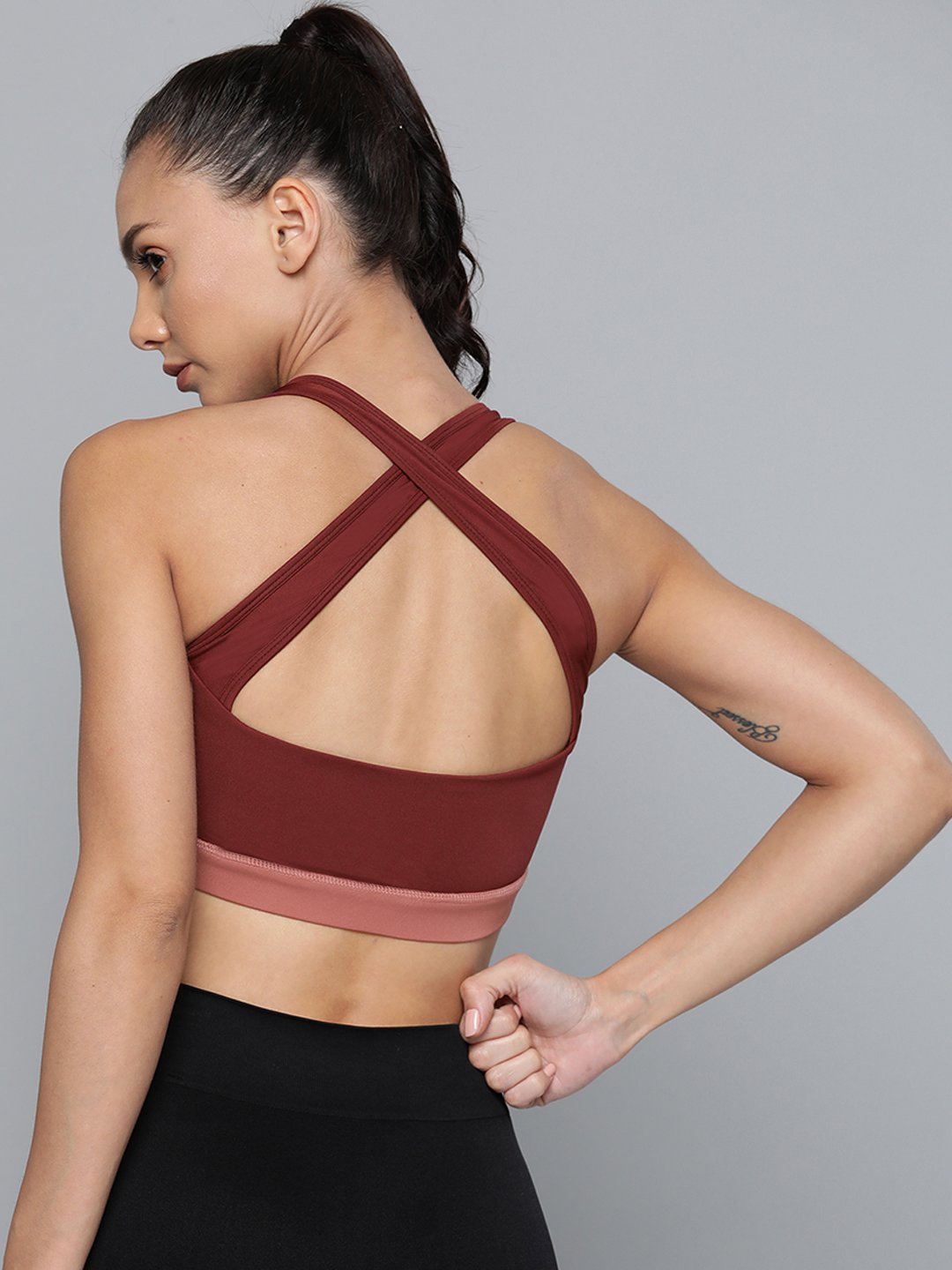 Alcis Burgundy  Pink Colourblocked Workout Bra Full Coverage Lightly Padded