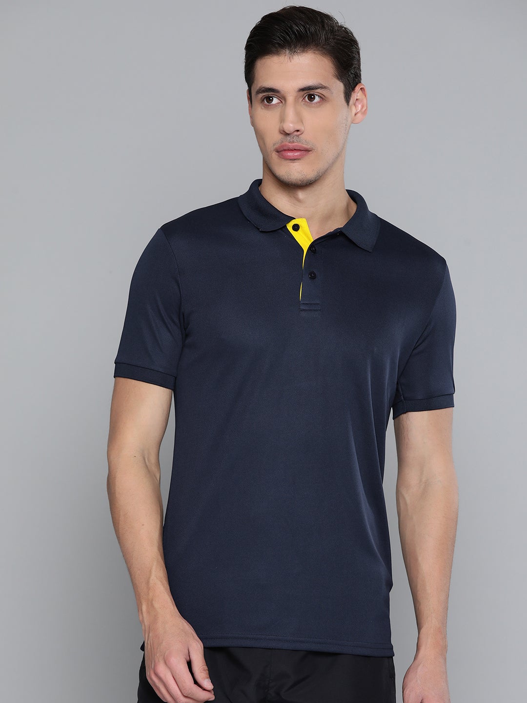 Alcis Men Solid Blue Polo Neck T Shirt