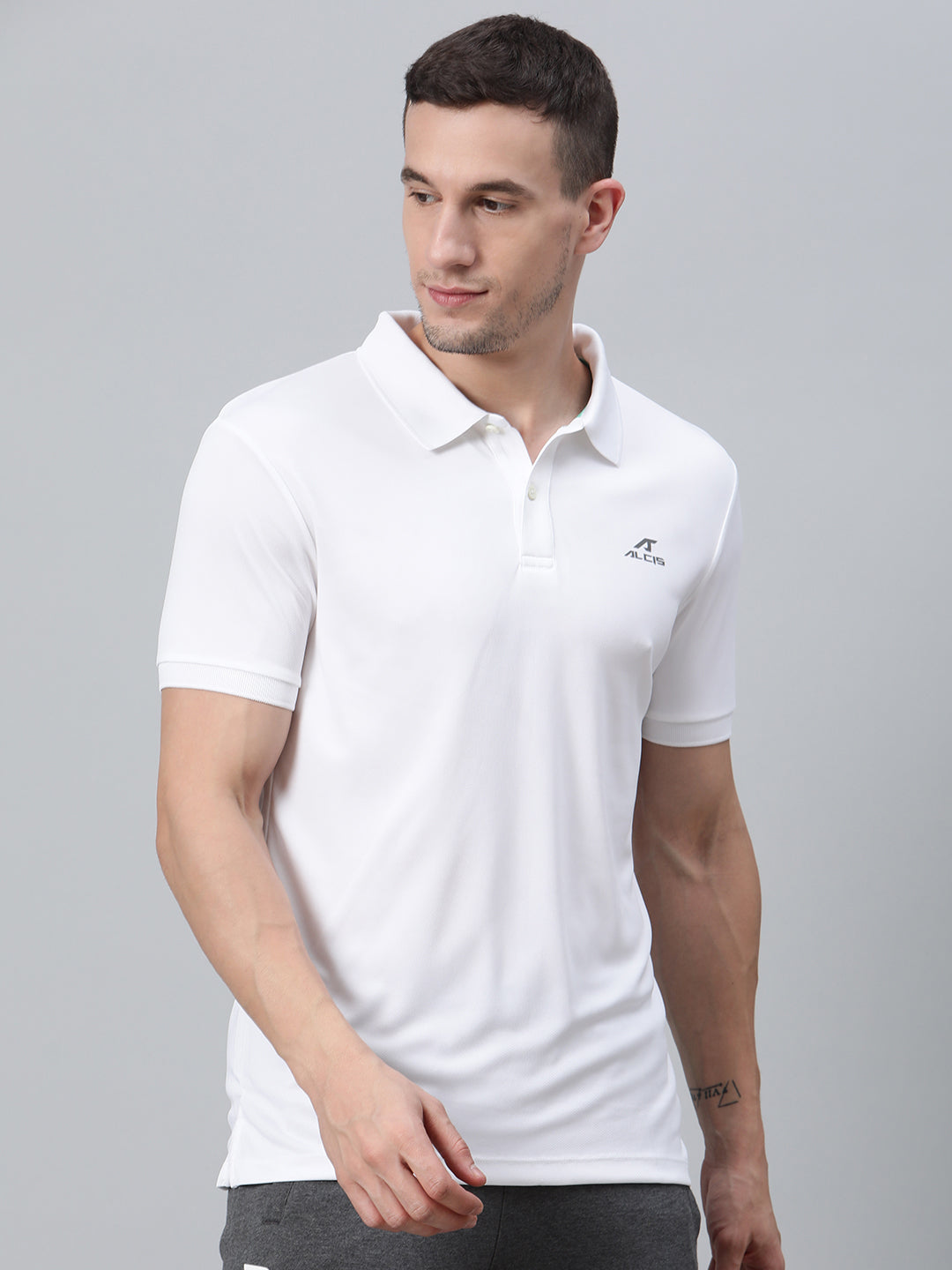 ALCIS Men Solid White Polo T-Shirt