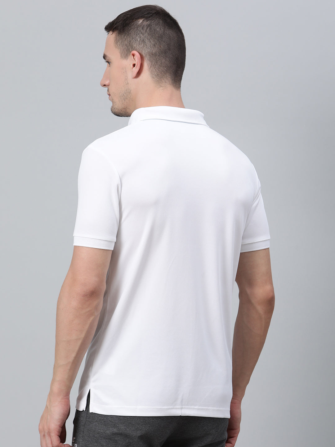ALCIS Men Solid White Polo T-Shirt