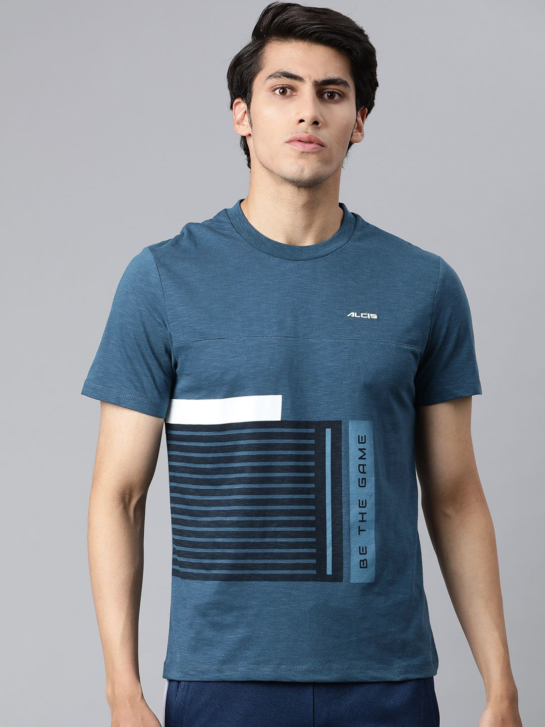 Alcis Men Blue Typography Printed Slim Fit T-shirt
