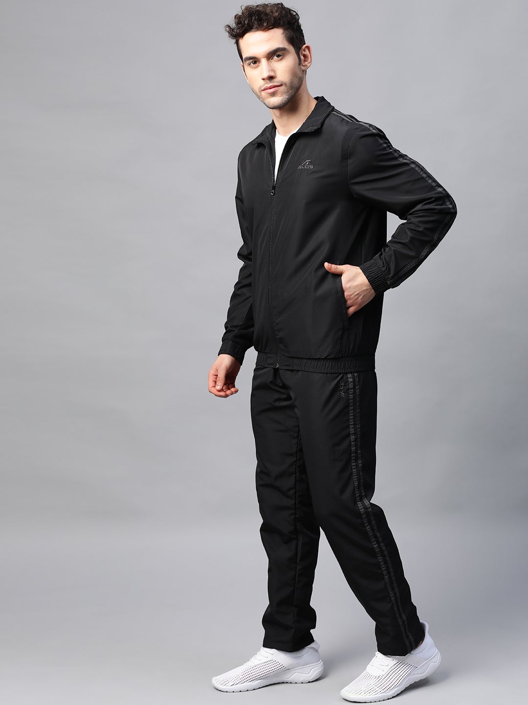 Alcis Men Solid Black Track Suit