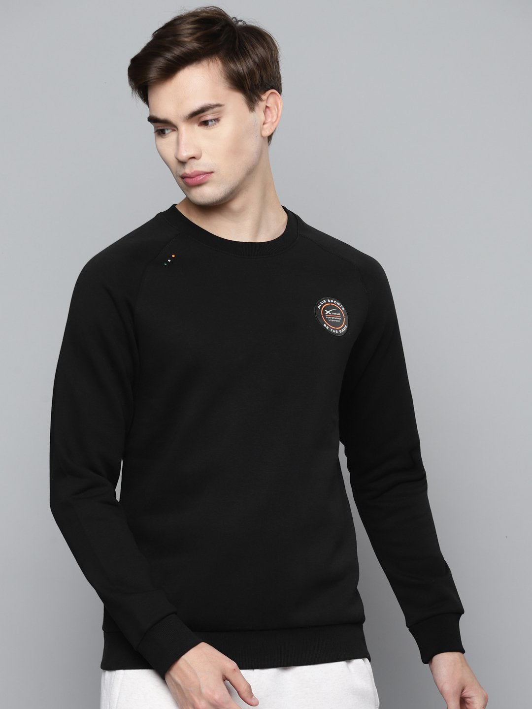 Alcis Men Black Solid Cotton Sweatshirt